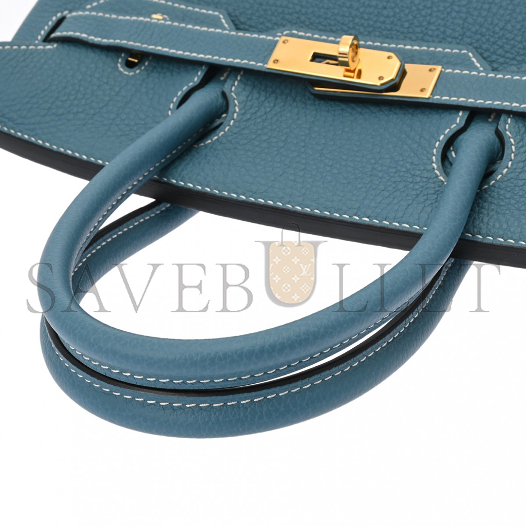 H**mes birkin 30 togo leather denim blue lemon yellow gold buckle handbag 627751 (30*23*15cm)